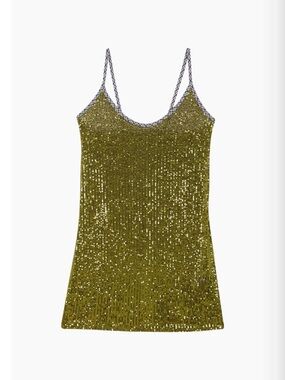 Sequin Slip Mini Dress - Olive Green